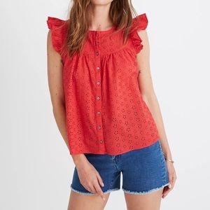 Madewell Ruffle-Sleeve swing Bib Top sz medium red